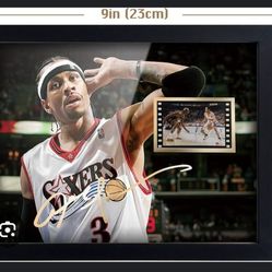 ORIMAMI Signed Basketball Player Allen Ezail Iverson Poster Framed Photo Gift 8x6 Inches with 1x35mm Film Mini Cell Display,Gifts for Allen Ezail Iver