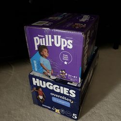 2 boxes of huggies diapers, 154 count (for toddler over 27 lbs)