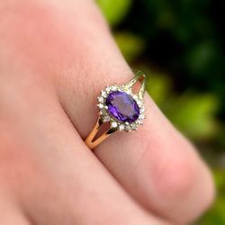 Jewelry 14k solid yellow gold purpurite stone diamonds 1.10CTW ring sz 7.00