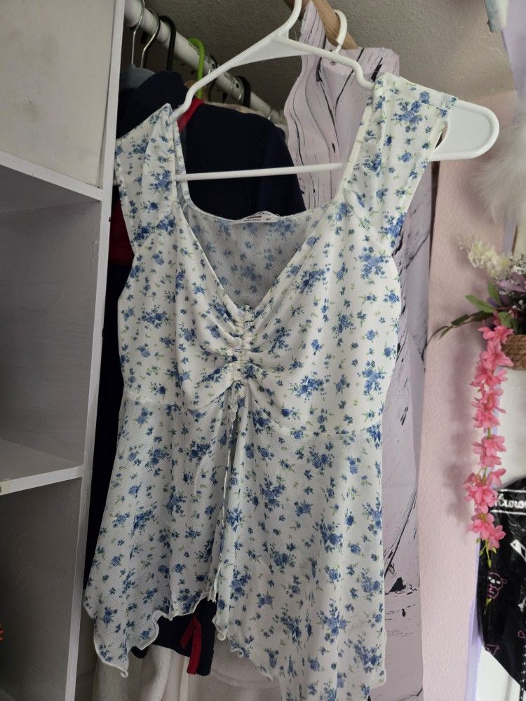 White and blue floral babydoll top #fairycore