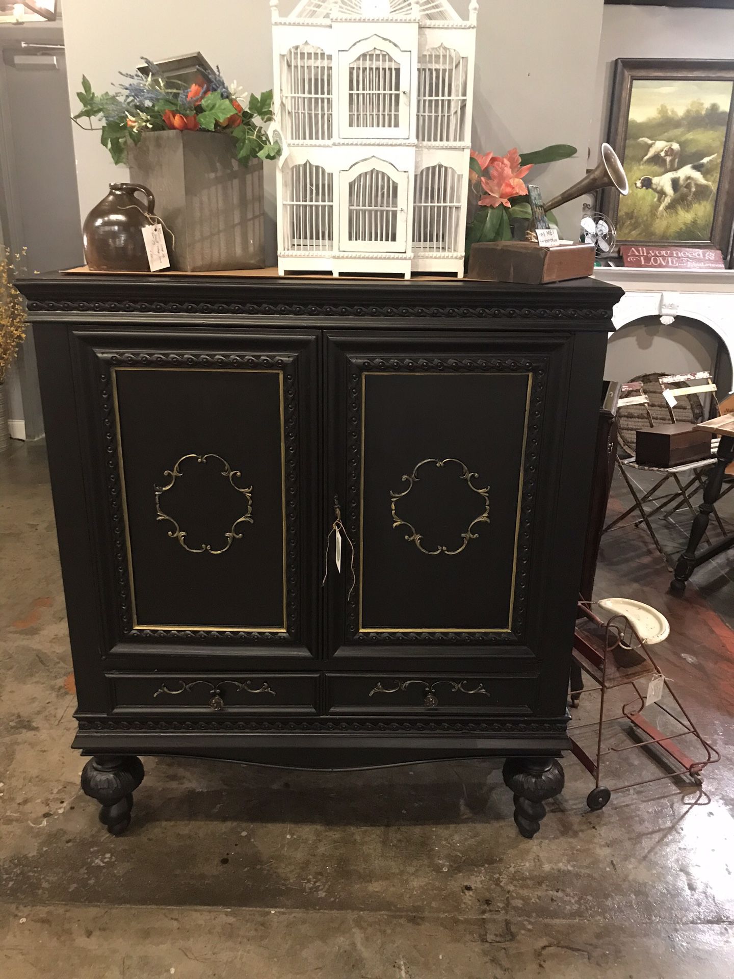 Antique Bar Cabinet with mirrored interior