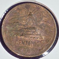 1965 Mexico 20 Centavo Coin