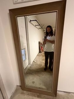 Large Leaner Floor Mirror, Wood-Tone Frame