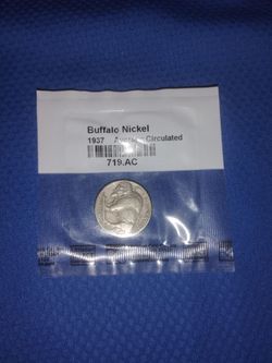 Vintage Old 1937 USA Buffalo Nickel Coin - Average Circulated - 719 AC