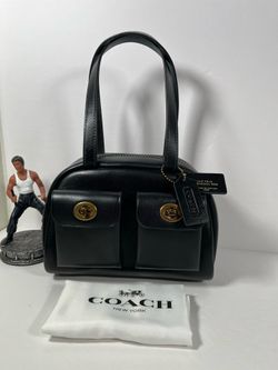 ‼️LAST One Coach Twin Turnlock Bag 20 Satchel in Dark Brass/Black Waxed Smooth Leather NWT