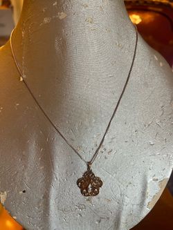 Vintage Sterling French Fleur De Lis Design Filigree 14k gold plated Pendant Necklace  Fleur De Lis Jewelry / Floral Jewelry / Silver Jewelry