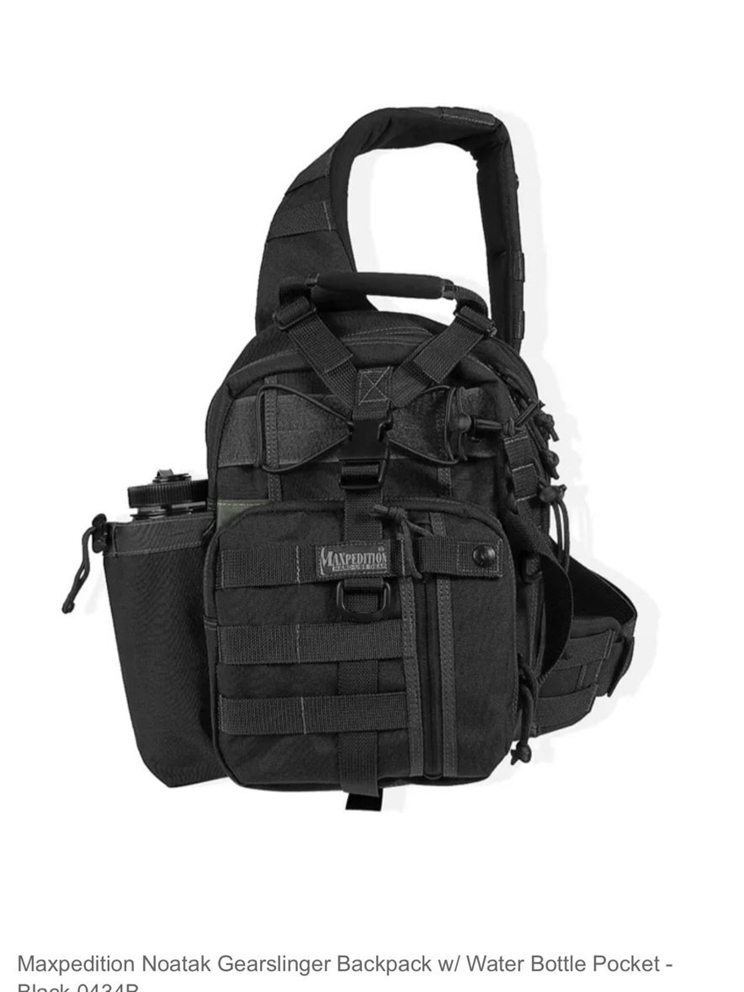 Black In Color Maxpedition Noatak Gearslinger Backpack w/ Water Bottle Pocket - Black 0434B