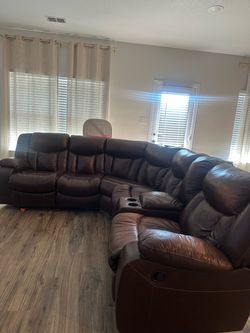 Brown leather couch