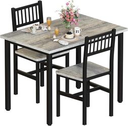 Small Kitchen Table Set for 2, Industrial Dining Table and 2 Chairs, 3 Pieces Dining Table Set for 2 Dinner Table Set for Small Space, Apartment,Grey 