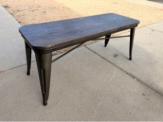 Brown Wood Bench with Metal Frame (LxWxH: 41.5” x 15” x 18”)