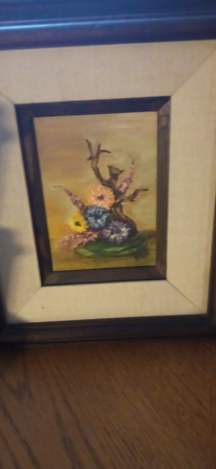 Wood Framed Antique Oil Painting Still Life Signed