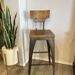Industrial Wood & Metal Bar Stool 