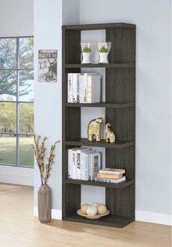 New 71 inches 5-shelf, bookshelf weathered grey. Brand new condition.