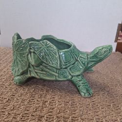 MCM McCoY ceramic JADE green turtle planter - stamped on bottom