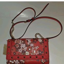 Michael Kors Floral Jet Set Travel Crossbody Wallet Red