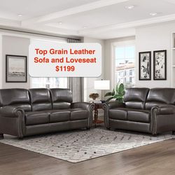Top Grain Real Leather Sofa And Love 