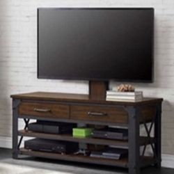 Industrial TV Stand with Mount - Wood & Metal Media Console