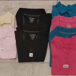 Lot of 8 girls school uniform/ button-up short sleeve shirts polos Sz 5, 6, 7/8
