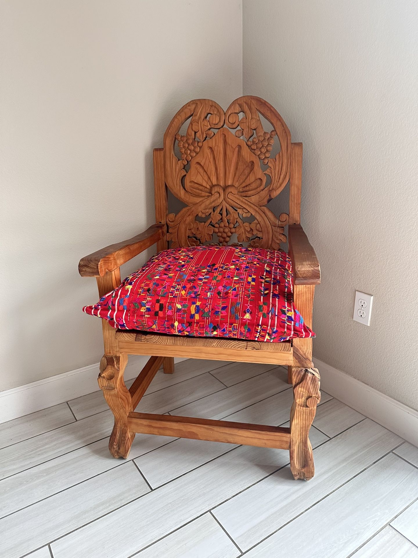 Vintage Hand Carved Wood Mexican Hacienda King Chair