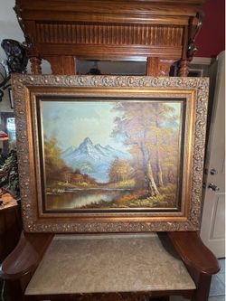 39 by 33 solid wood frame oil on canvas signed by the artist