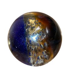 VTG 1950s Murano Blue & Amber Controlled Bubble Art Paperweight by Galaxy D’Arte