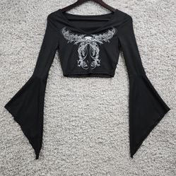 Romwe Shirt Womens Small Black Butterfly Flounce Sleeve Fairy Grunge Gothic Punk 