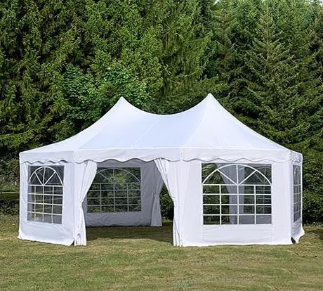 Party tent, 6 x 4.4 meters, large octagonal wedding tent with 8 walls, outdoor gazebo - White