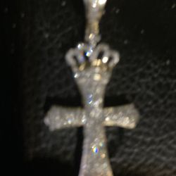 Real Gold Diamond Cross 24 Inches Rope Chain 