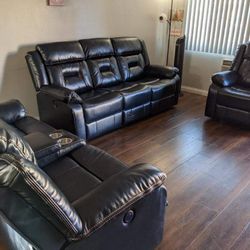 New Navy Blue Recliner Couch , Loveseat And Chair Only $50 Down Payment 