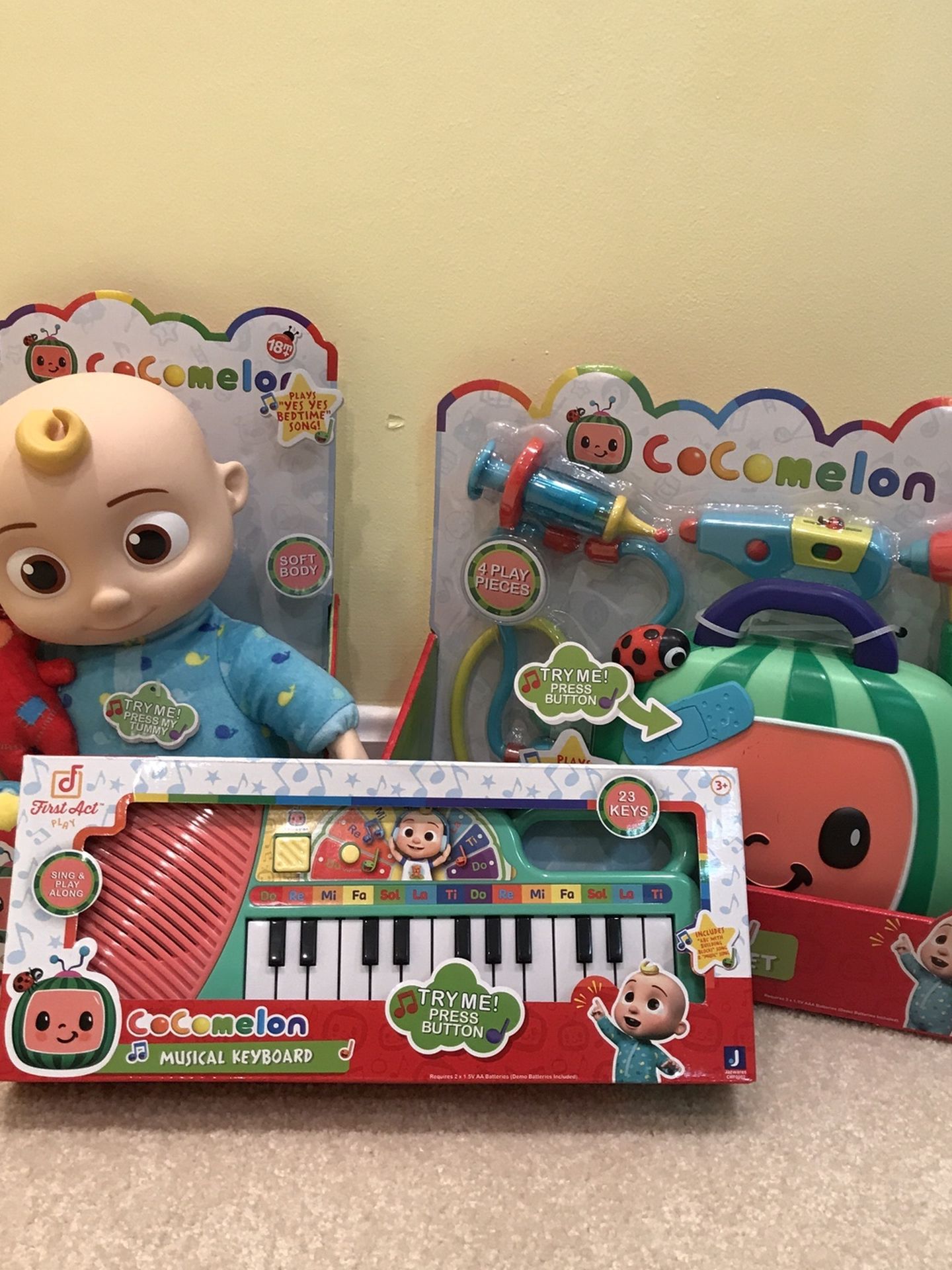 Cocomelon Toy Bundle - JJ Doll, Doctor Set, and Musical Keyboard Piano