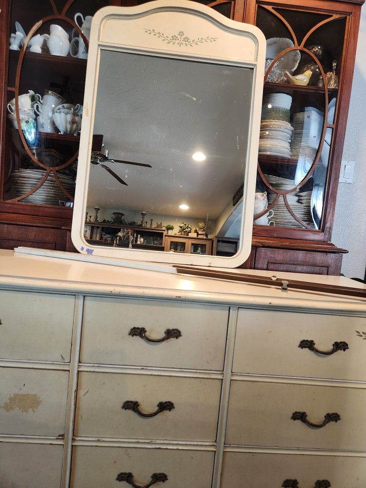 Vintage Dixie Solid Wood Longboy Dresser and Mirror