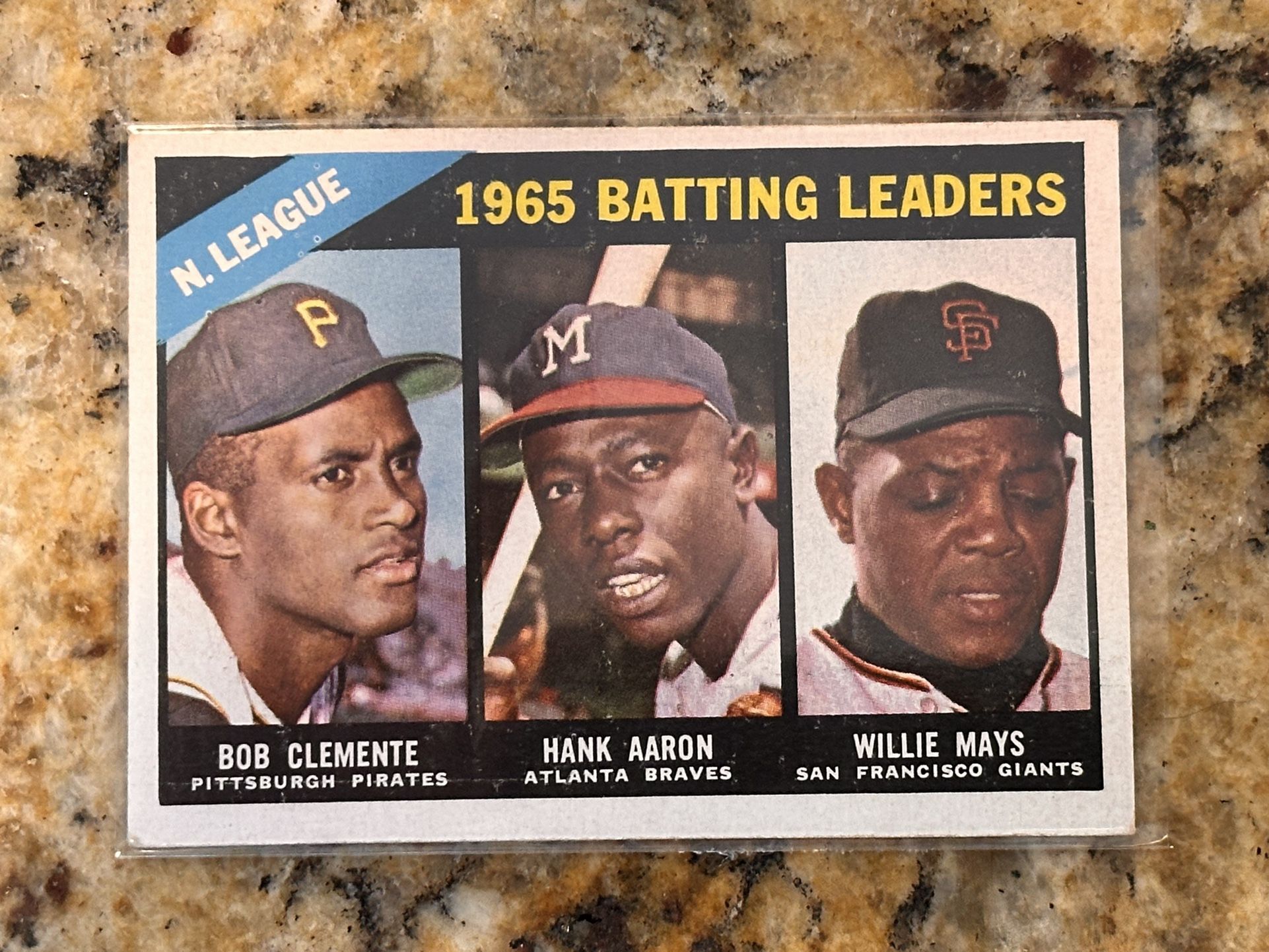 1965 Topps Card League Batting Leaders  Bob Clemente Willie Mays Hank Aaron