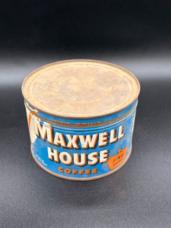 Vintage 1950s Maxwell Coffee Tin Can 1lb Blue Drip Grind