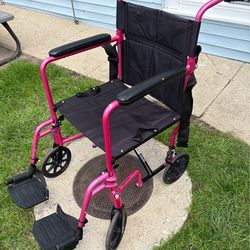 ProBasics Pink Aluminum Transport Wheelchair 19” Seat Lightweight Foldable