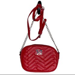 Badgley Mischka Red Crossbody Purse Quilted Camera Bag Vegan Faux Leather