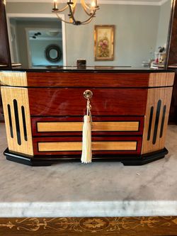 TIZO Design Polished Wood Jewelry Box with 2 Drawers & Gold Finish