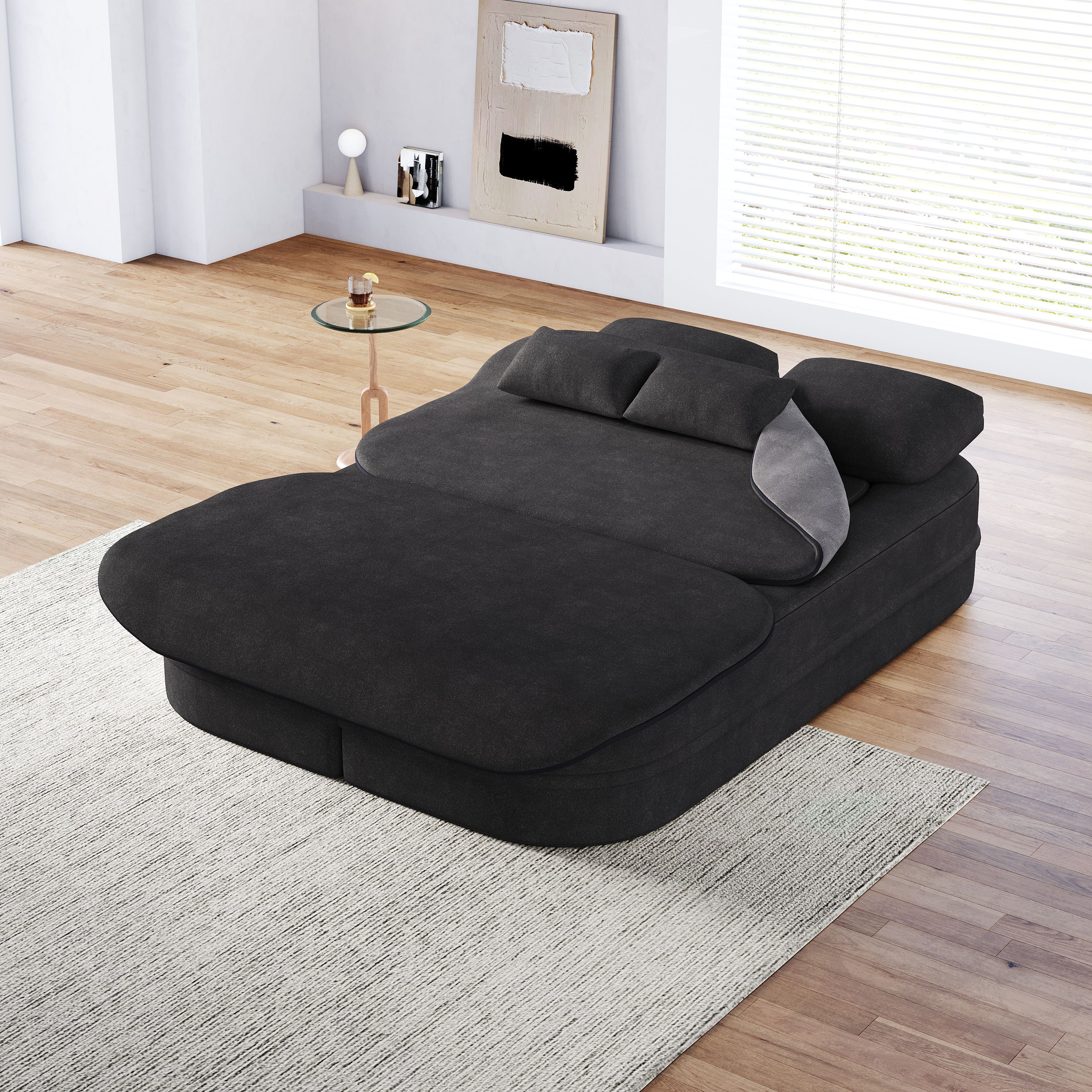 75''2-in-1 Foldable Sofa,Convertible Sleeper Foam Sofa Bed with Multi Functional Blanket, Chenille Floor folding sofa bed, Floor Sofa Lounge Sofa for 