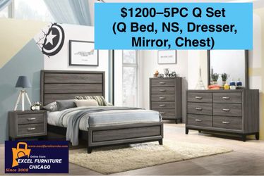 🌺 FREE DELIVERY 🌺Brand New 5PC Queen Size Bedroom Set ( Queen Bedframe, NS, Dresser, Mirror, Chest)