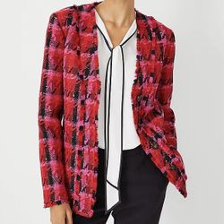 Ann Taylor The Long Cardigan Jacket in Houndstooth Tweed 