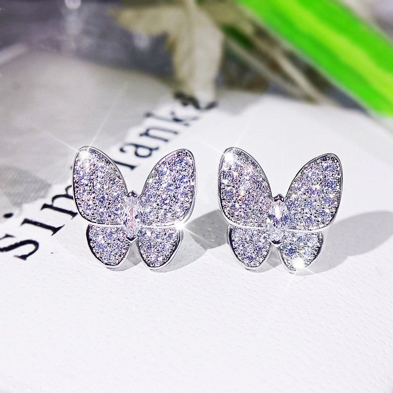 "Super Shining Full Zircon Butterfly Stud 925 Silver Plated Rhinestone Crystal, UNI22410
 
 