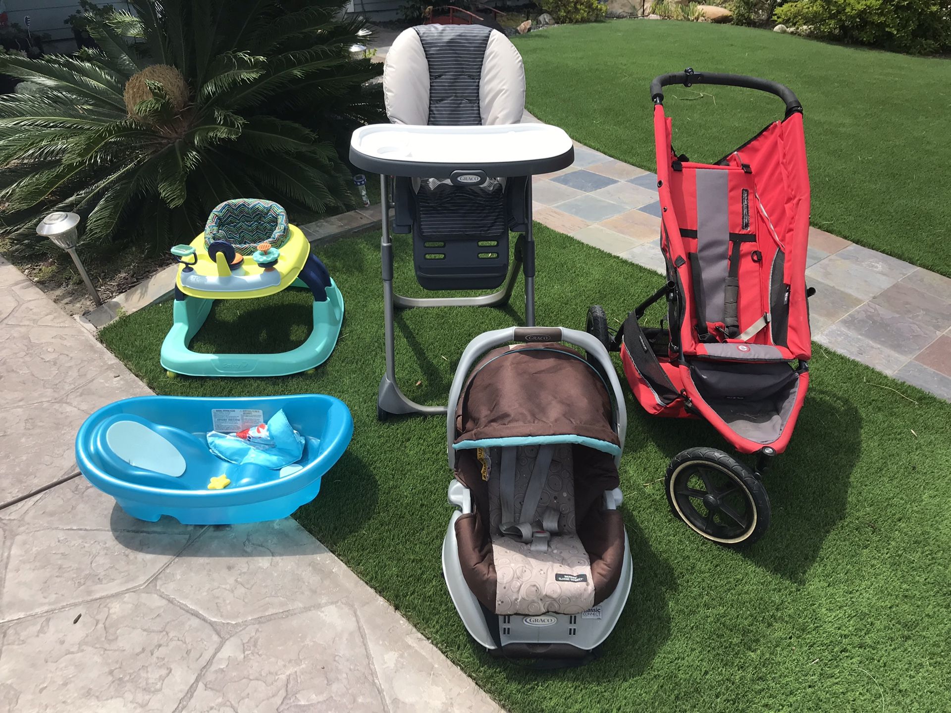 Baby bundle! Walker, jogger, high chair, car seat, tub