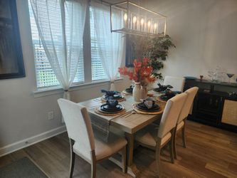Modern 6-Person Dining Set with Optional Tablescape, Coffee bar, Counter Stools