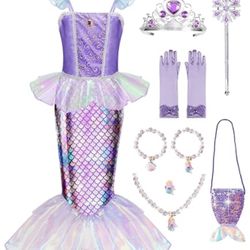 Girls Mermaid Costume Princess Ariel Dress Up  Fancy Purple 