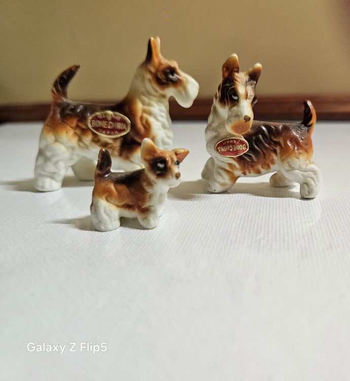 Vintage Miniature Bone China Terrier Family