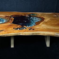 Custom Ocean Theme Table- Handmade Live Edge Slab