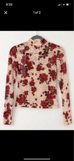 Floral Mock Neck Long Sleeve Top/ Zara