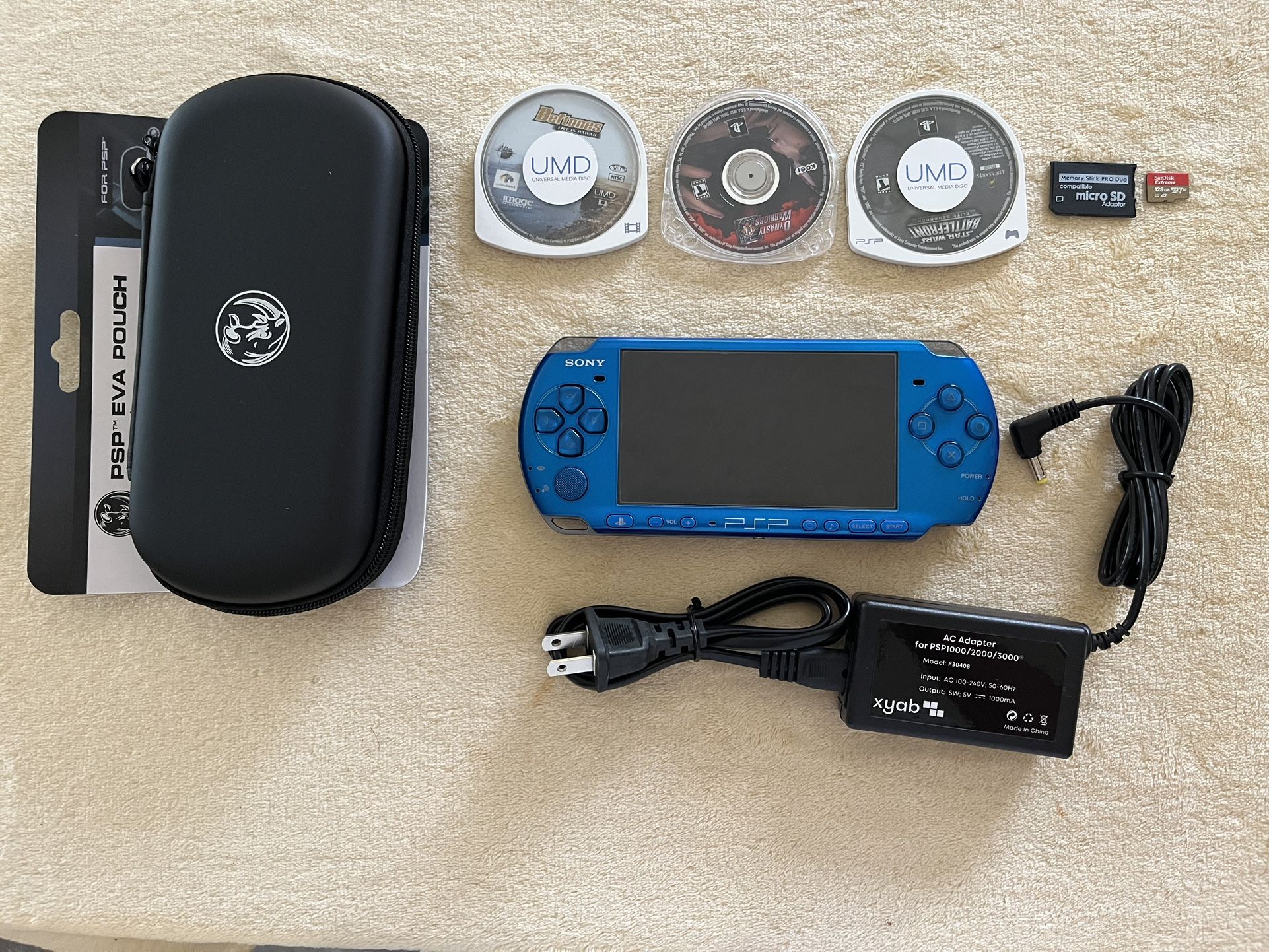 Sony PlayStation Portable Psp 3000 Blue w/ 7000+ Games Saved in The 128GB Memory Card