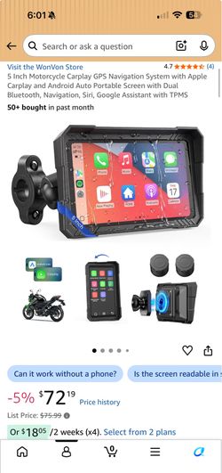 5" Motorcycle Carplay GPS Navigation System with Apple Carplay and Android Auto