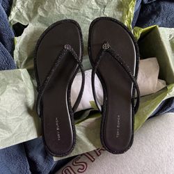 Tory Burch Black Crystal Thong Sandals