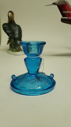 Blue art glass candle holder